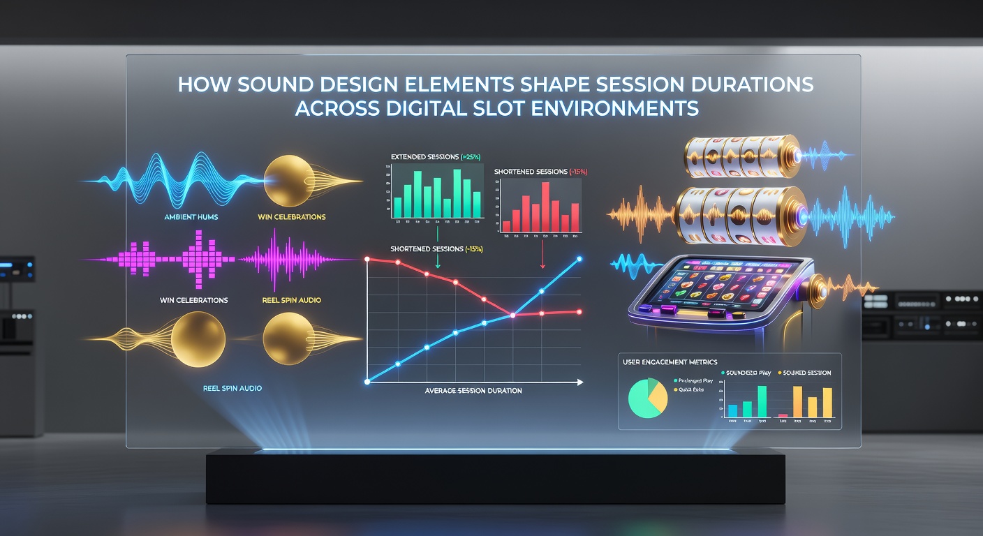 Illustration von Audio-Wellenformen und Slot-Symbolen in einer digitalen Umgebung