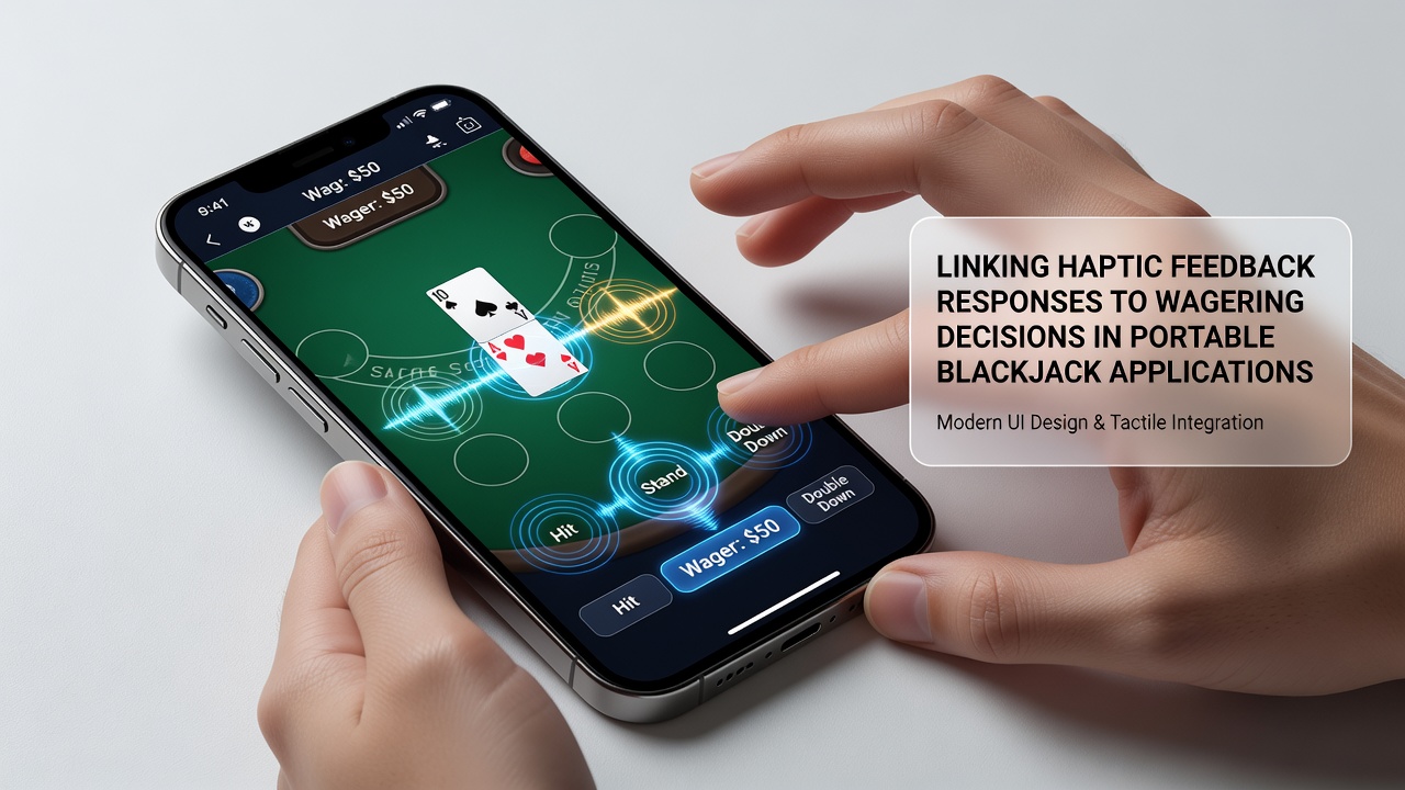 Mobile Blackjack-App mit haptischem Feedback auf einem Smartphone-Display während einer Wettentscheidung