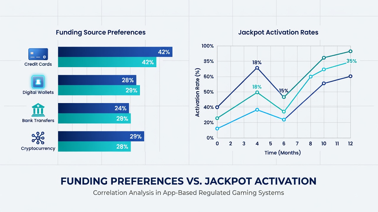 Grafik mit Balkendiagrammen zu Zahlungspräferenzen und Jackpot-Raten in App-basierten Systemen